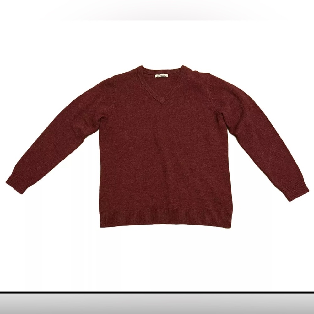 Woolovers 100% Lambswool Knitted V Neck Jumper Sweater Size M Country Red